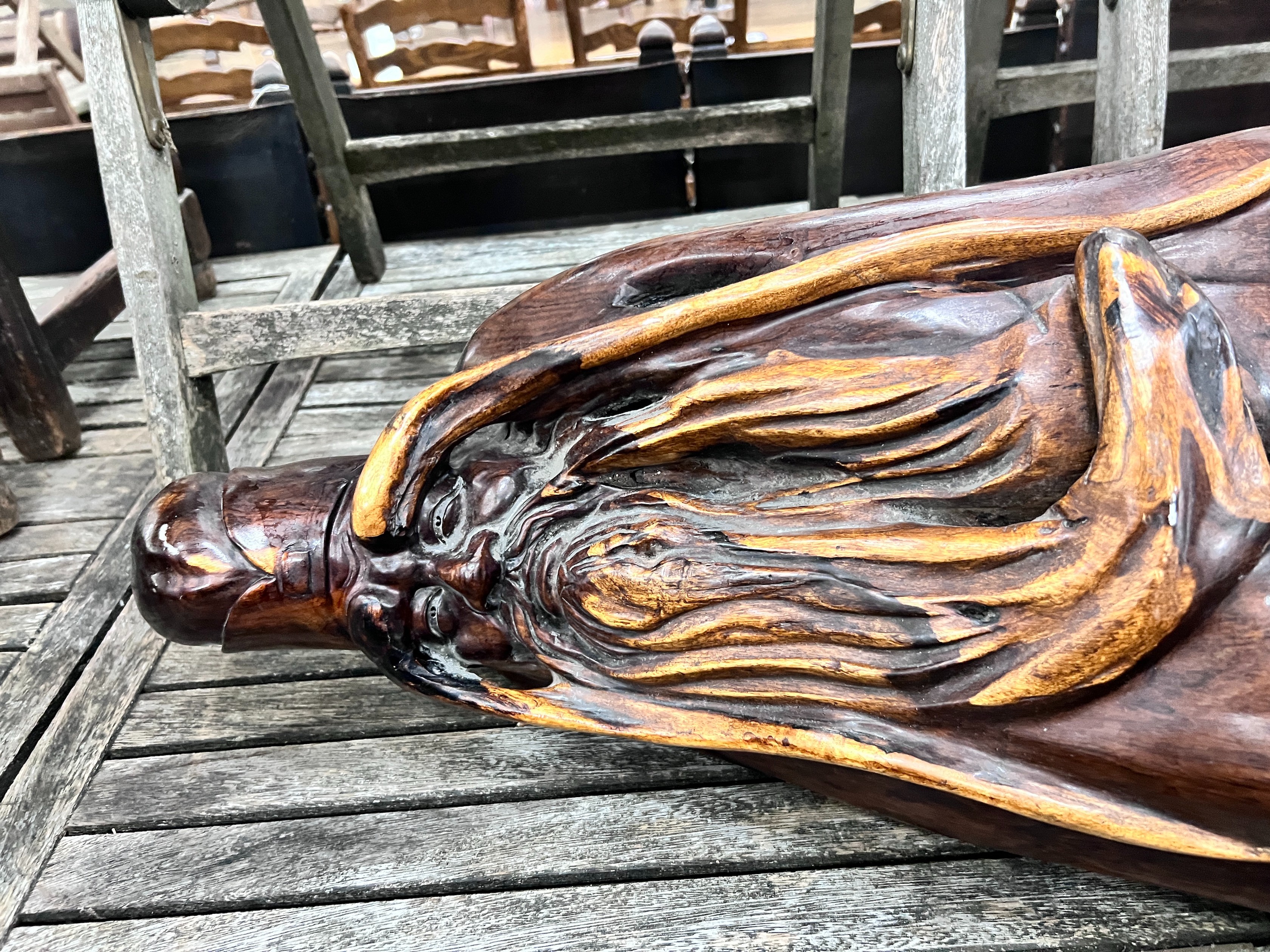 An Asian rootwood carving of a sage, height 96cm *Please note the sale commences at 9am.